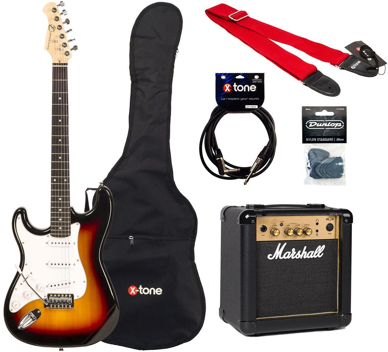 Elektrische gitaar set Eastone STR70T LH +Marshall MG10G +Accessories - Sunburst