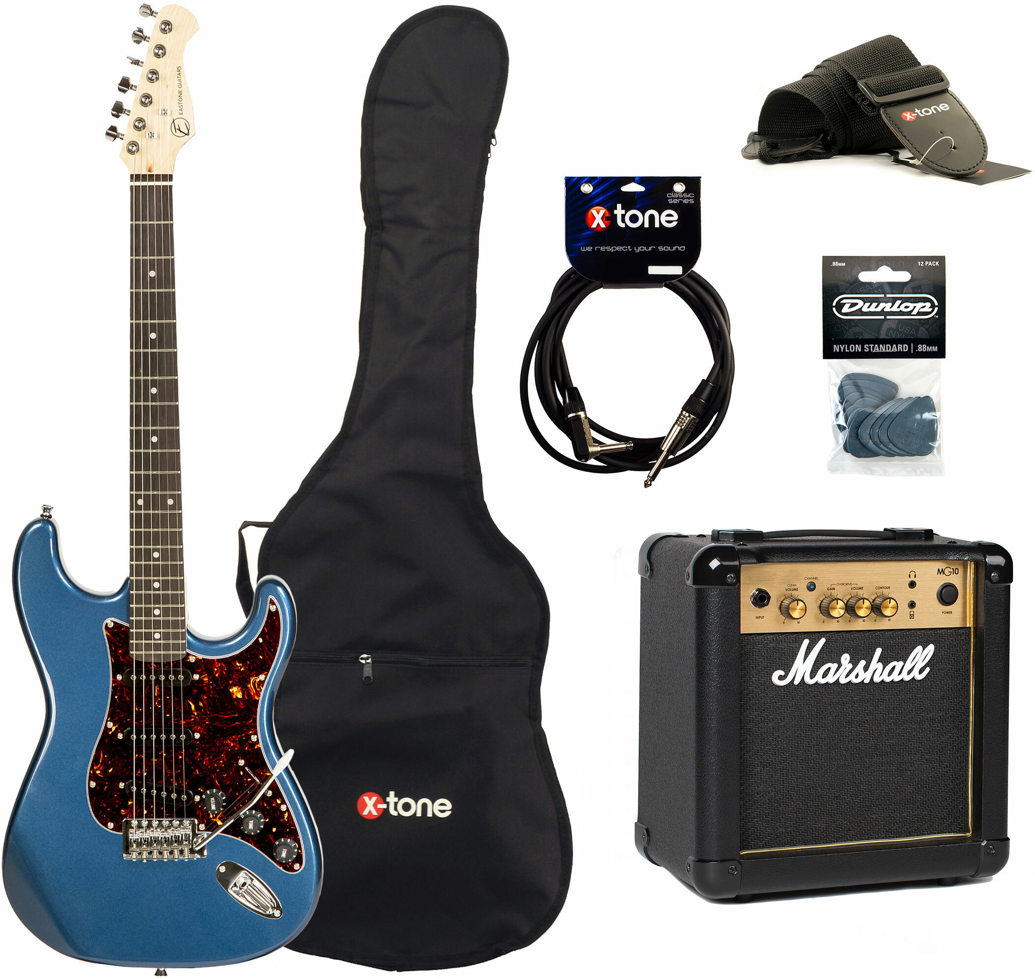 Eastone Str70t Lpb +marshall Mg10 10w +cable +mediators +housse - Lake Placid Blue - Elektrische gitaar set - Main picture