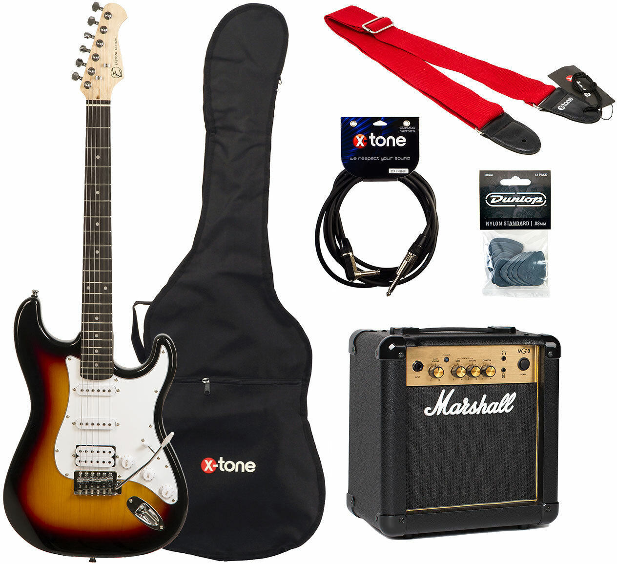 Eastone Str80t Hss +marshall Mg10 10w +cable +mediators +housse - Sunburst - Elektrische gitaar set - Main picture