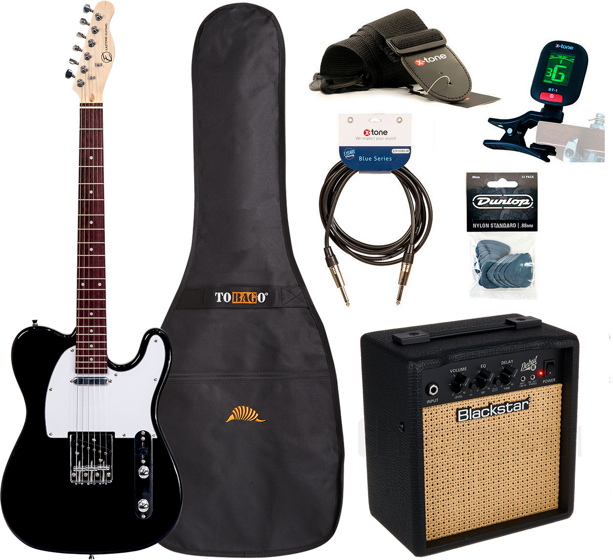 Eastone Tl70 +blackstar Debut 10 +cable +clip-on Tuner +mediators +housse +courroie - Black - Elektrische gitaar set - Main picture