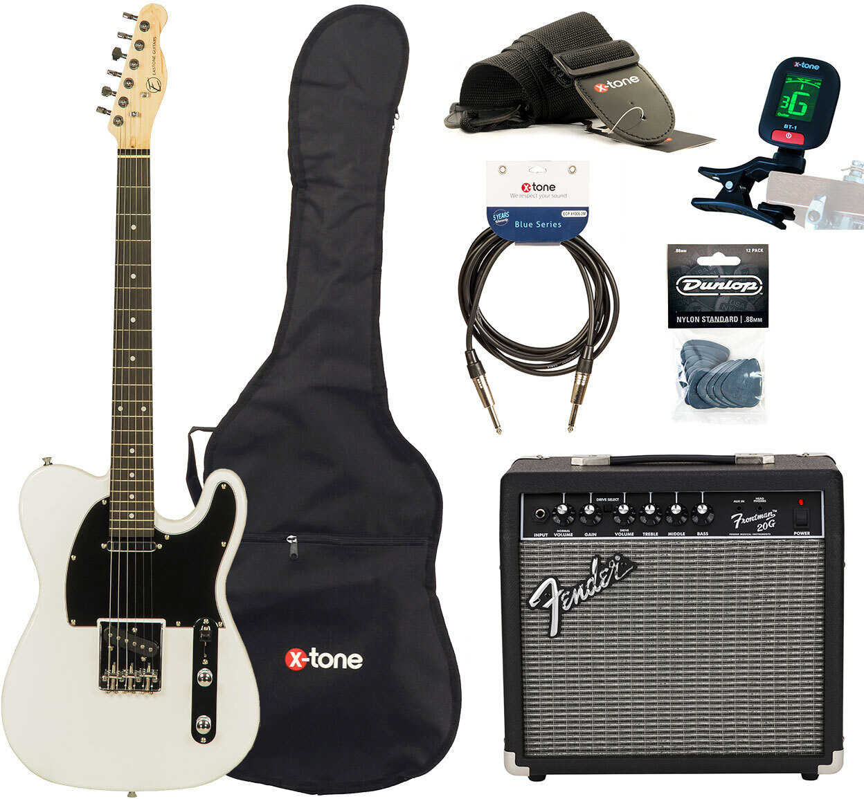 Eastone Tl70 +fender Frontman 20g +cable +clip-on Tuner +mediators +housse +courroie - Olympic White - Elektrische gitaar set - Main picture