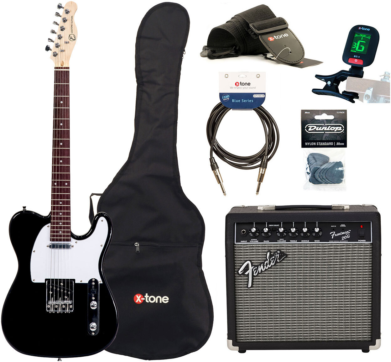 Eastone Tl70 +fender Frontman 20g +cable +clip-on Tuner +mediators +housse +courroie - Black - Elektrische gitaar set - Main picture