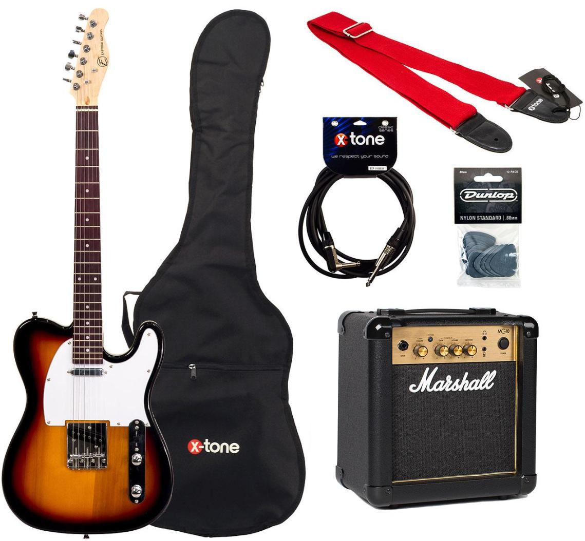 Elektrische gitaar set Eastone TL70 + MARSHALL MG10 +HOUSSE + COURROIE + CABLE + MEDIATORS - 3 tone sunburst
