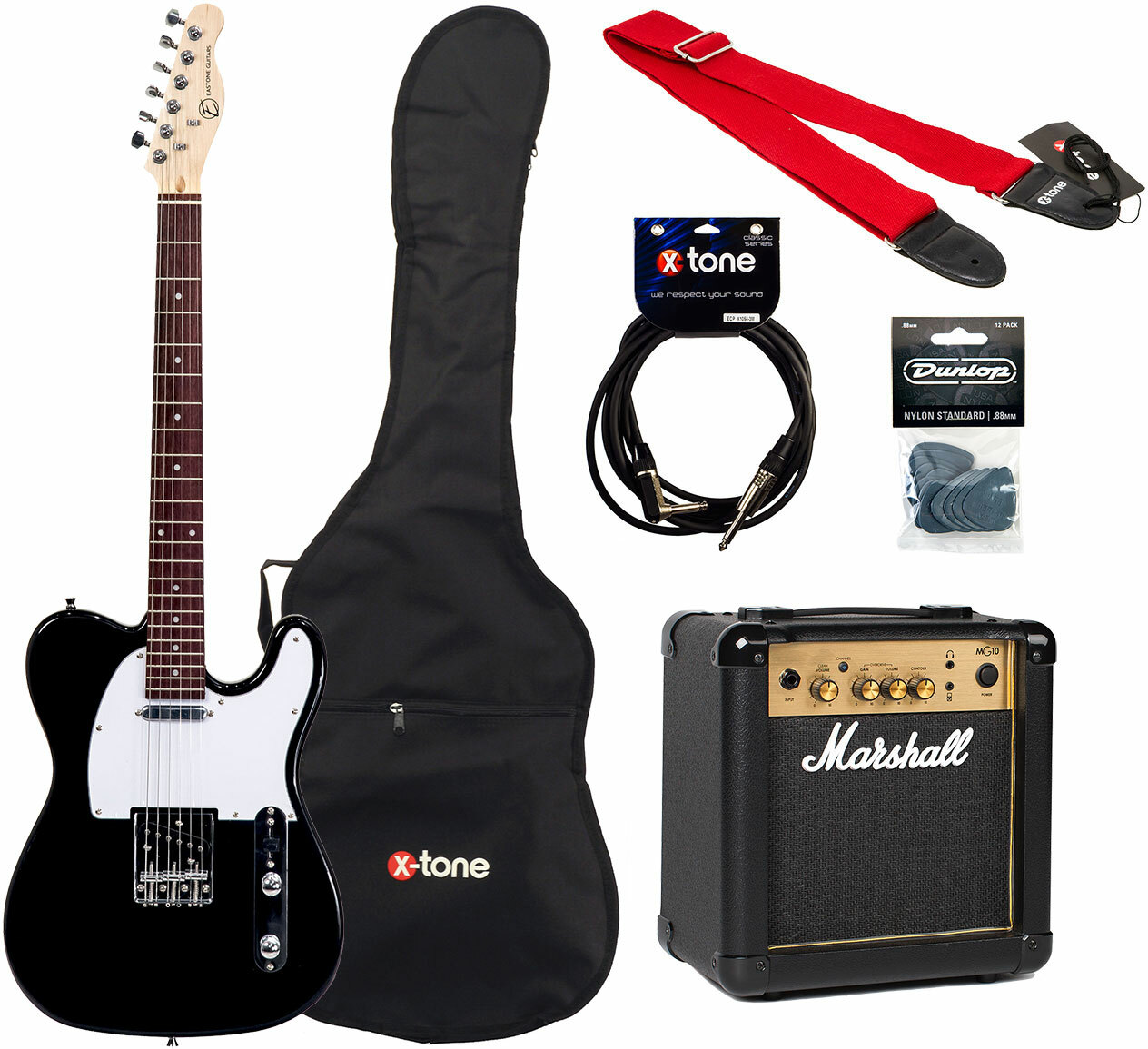 Eastone Tl70 +marshall Mg10g Combo 10 W +housse +courroie +cable +mediators - Black - Elektrische gitaar set - Main picture
