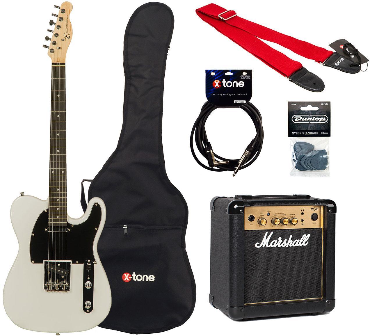 Elektrische gitaar set Eastone TL70 +Marshall MG10 +Accessories - Olympic white
