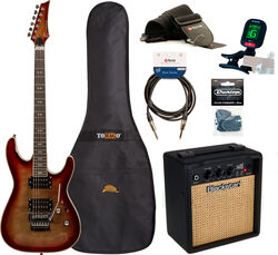 Elektrische gitaar set Eastone METDC100 +Blackstar Debut 10E +Accessories - black flames