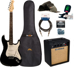Elektrische gitaar set Eastone STR70 +BLACKSTAR DEBUT 10 +CABLE +CLIP-ON TUNER +MEDIATORS +HOUSSE +COURROIE - Black