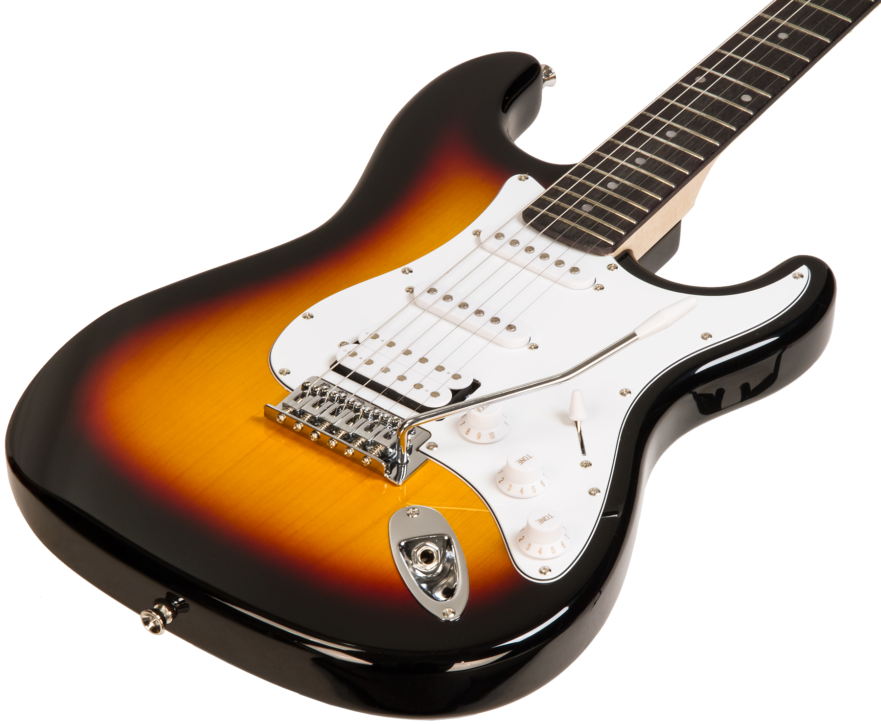 Eastone Str80t Hss +fender Frontman 20g +cable +clip-on Tuner +mediators +housse +courroie - 3 Tone Sunburst - Elektrische gitaar set - Variation 1