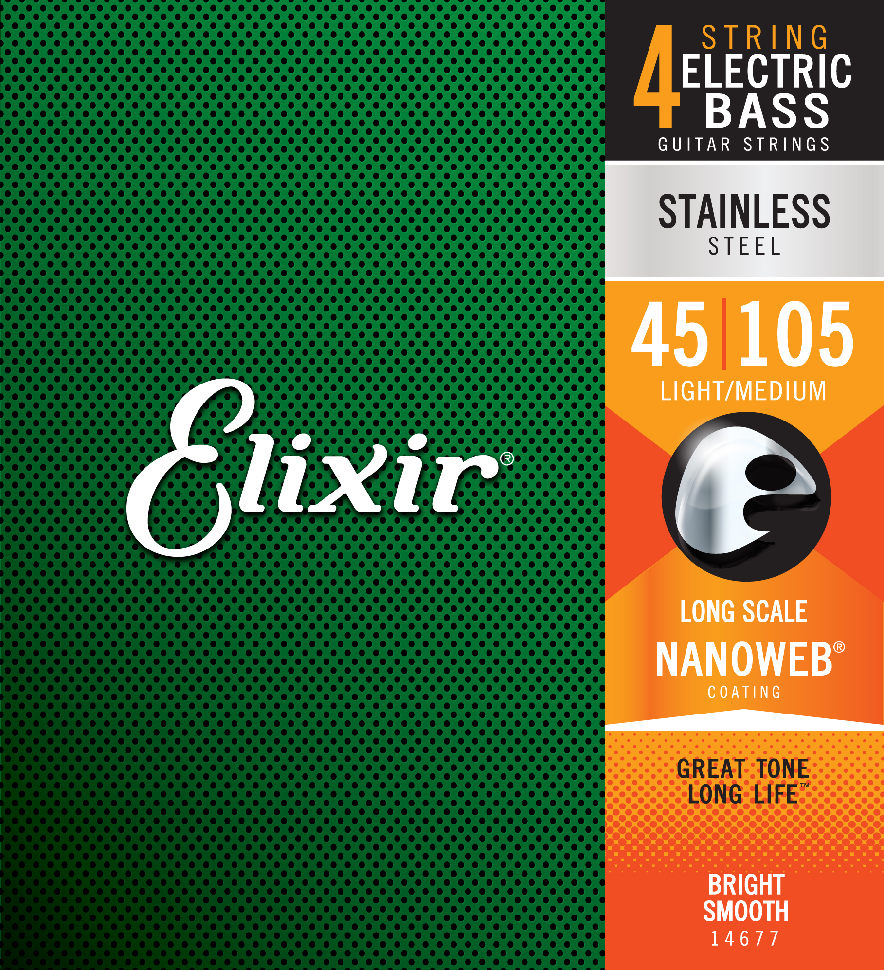 Elixir Jeu De 4 Cordes Bass (4) 14677 Nanoweb Stainless Steel  45-105 - Elektrische bassnaren - Main picture