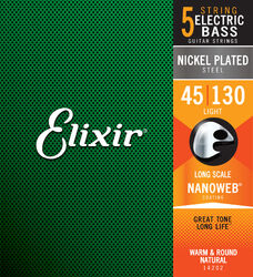Elektrische bassnaren Elixir Bass (5) Nanoweb Nickel Plated 45-130 - 5-snarige set