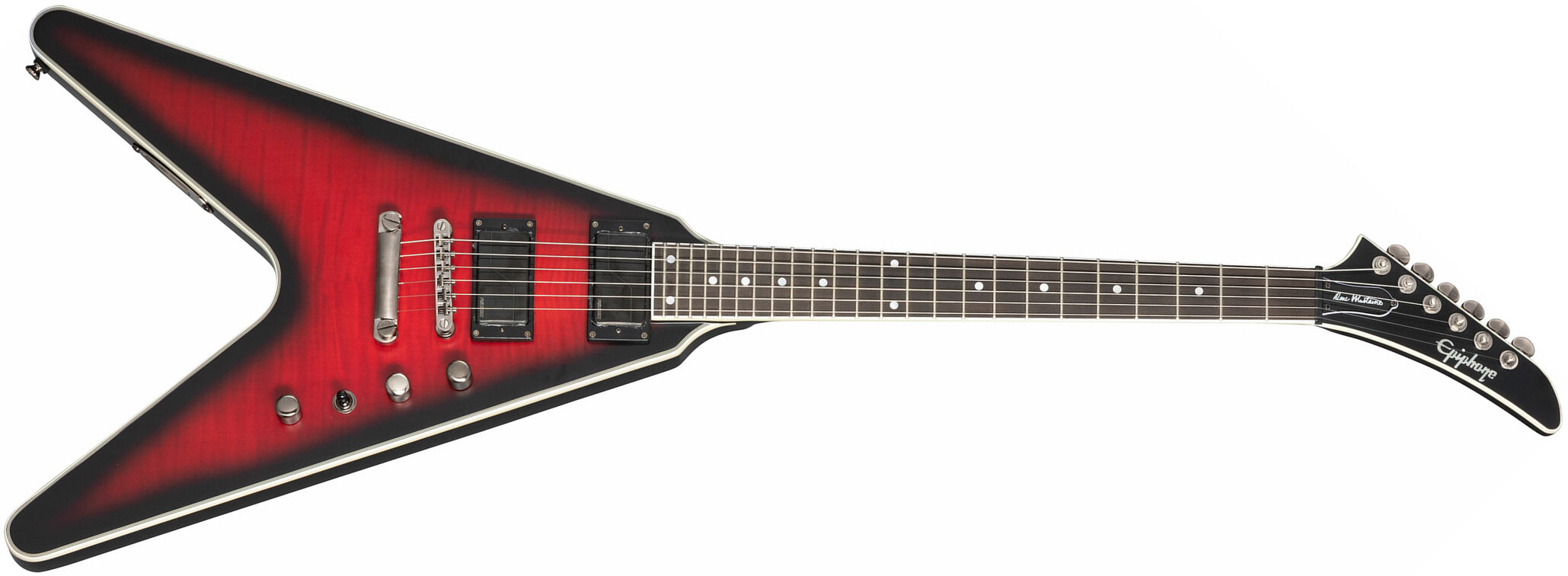 Epiphone Dave Mustaine Flying V Prophecy 2h Fishman Fluence Ht Eb - Aged Dark Red Burst - Metalen elektrische gitaar - Main picture