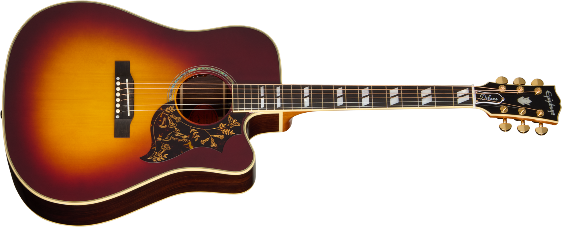 Epiphone Hummingbird Deluxe Ec Inspired By Gibson Dreadnought Cw Epicea Palissandre Eb - Autumn Burst - Folk gitaar - Main picture