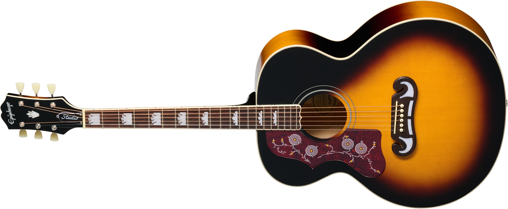 Epiphone J200 Studio Lh Gaucher Ibg Jumbo Epicea Acajou Rw - Vintage Sunburst - Folk gitaar - Main picture