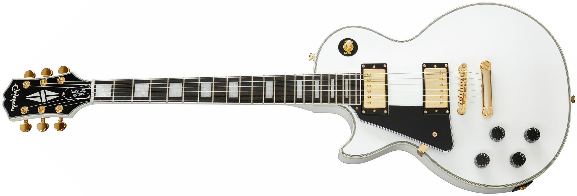 Epiphone Les Paul Custom Lh Gaucher 2h Ht Eb - Alpine White - Linkshandige elektrische gitaar - Main picture