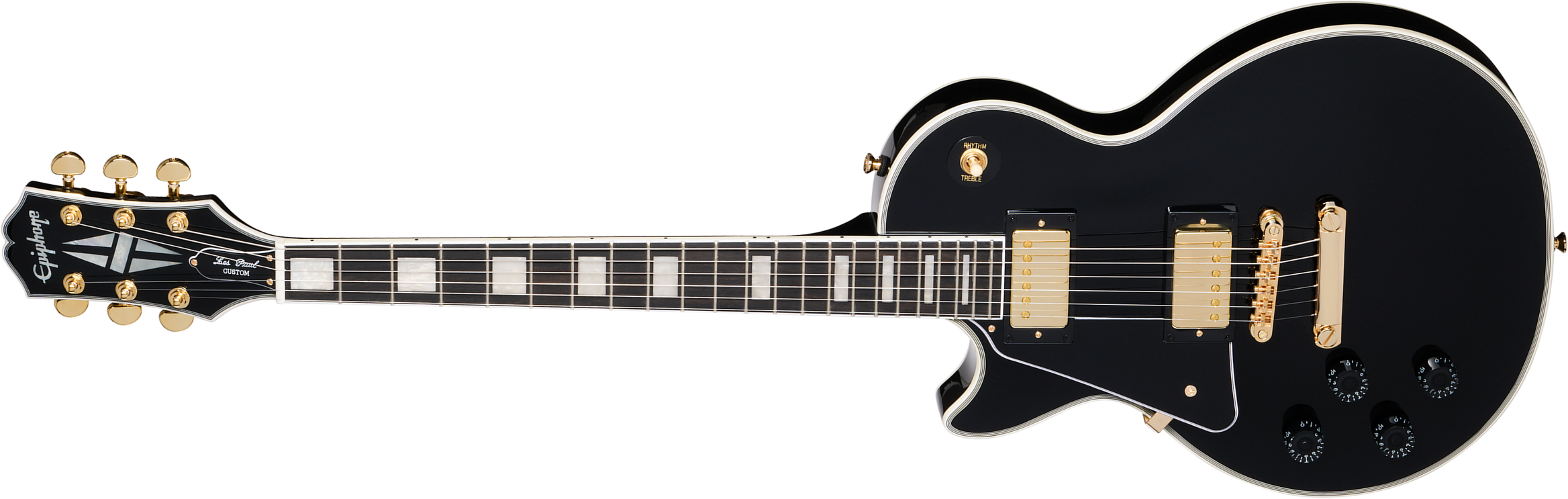 Epiphone Les Paul Custom Lh Insp. By Gibson Original Gaucher 2h Ht Eb - Ebony - Enkel gesneden elektrische gitaar - Main picture