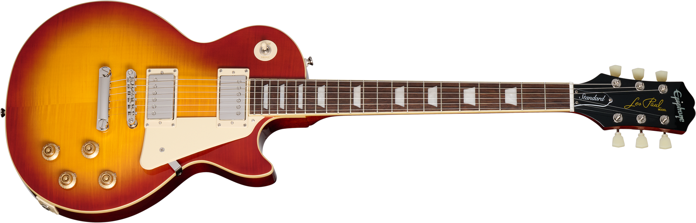 Epiphone Les Paul Standard 50s Figured Insp. By Gibson 2h Ht Lau - Washed Cherry Sunburst - Enkel gesneden elektrische gitaar - Main picture