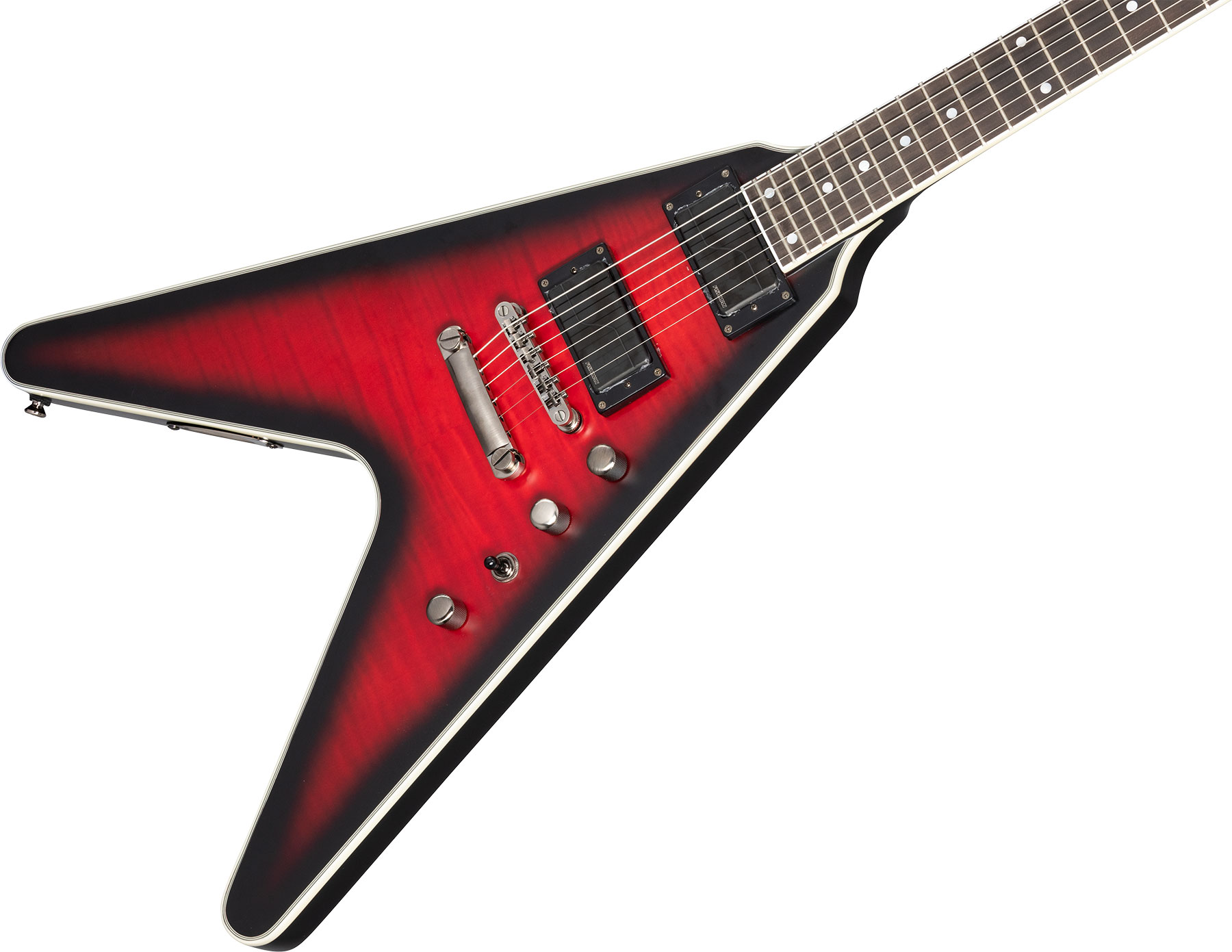 Epiphone Dave Mustaine Flying V Prophecy 2h Fishman Fluence Ht Eb - Aged Dark Red Burst - Metalen elektrische gitaar - Variation 3