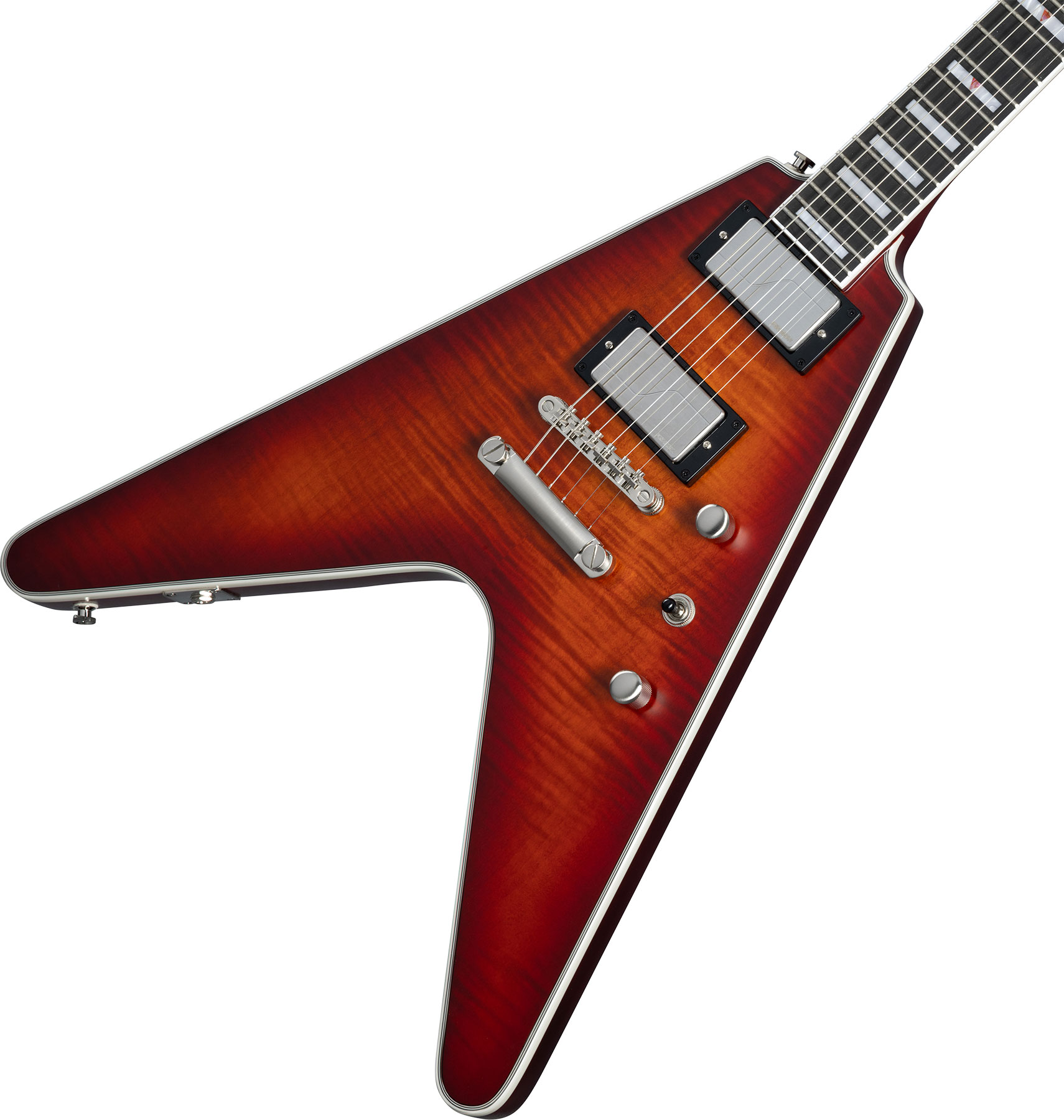 Epiphone Flying V Prophecy Modern 2h Fishman Fluence Ht Eb - Aged Bengal Tiger Burst - Retro-rock elektrische gitaar - Variation 3