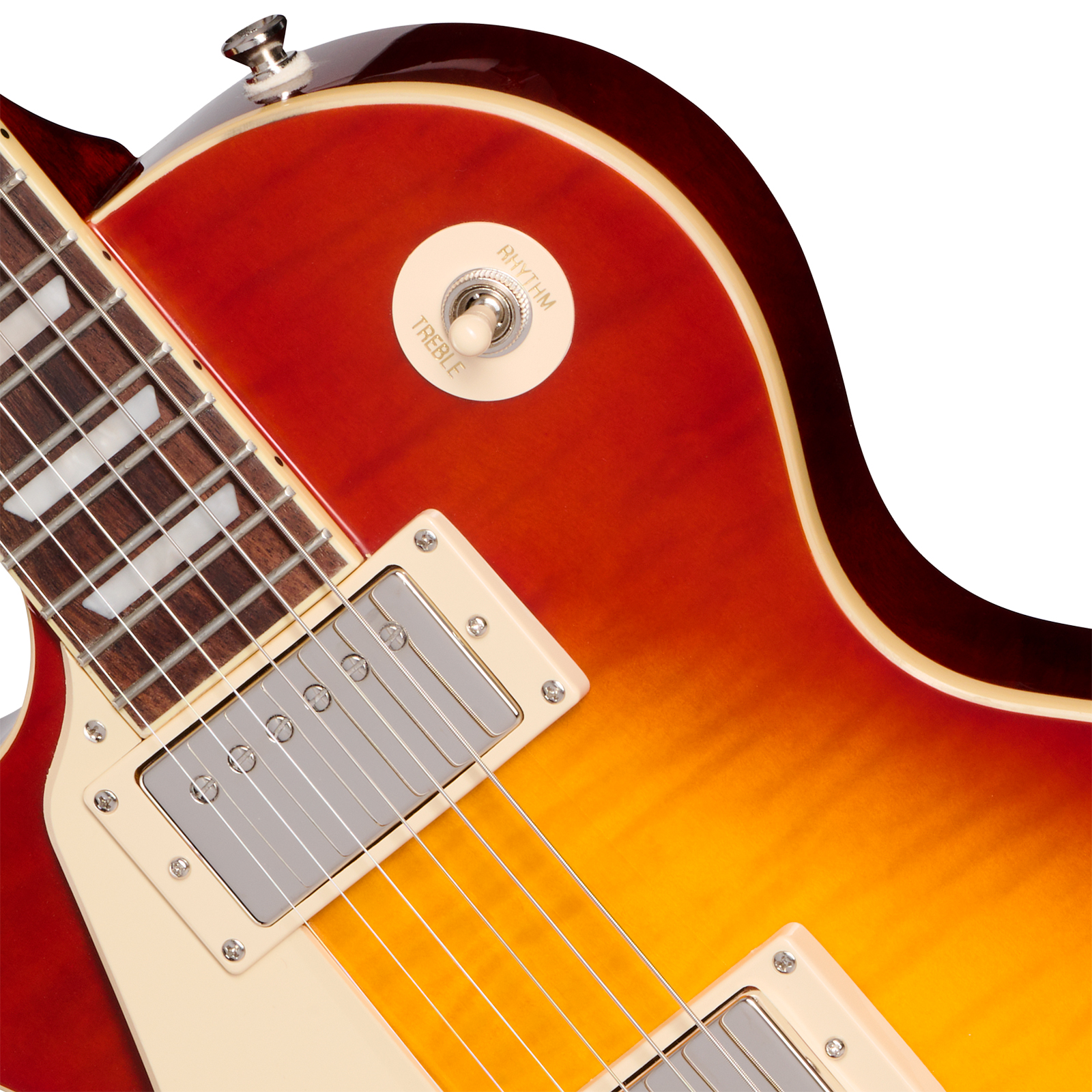 Epiphone Les Paul Standard 50s Figured Lh Ibg Original Gaucher 2h Ht Rw - Washed Cherry Sunburst - Single cut gitaar - Variation 2
