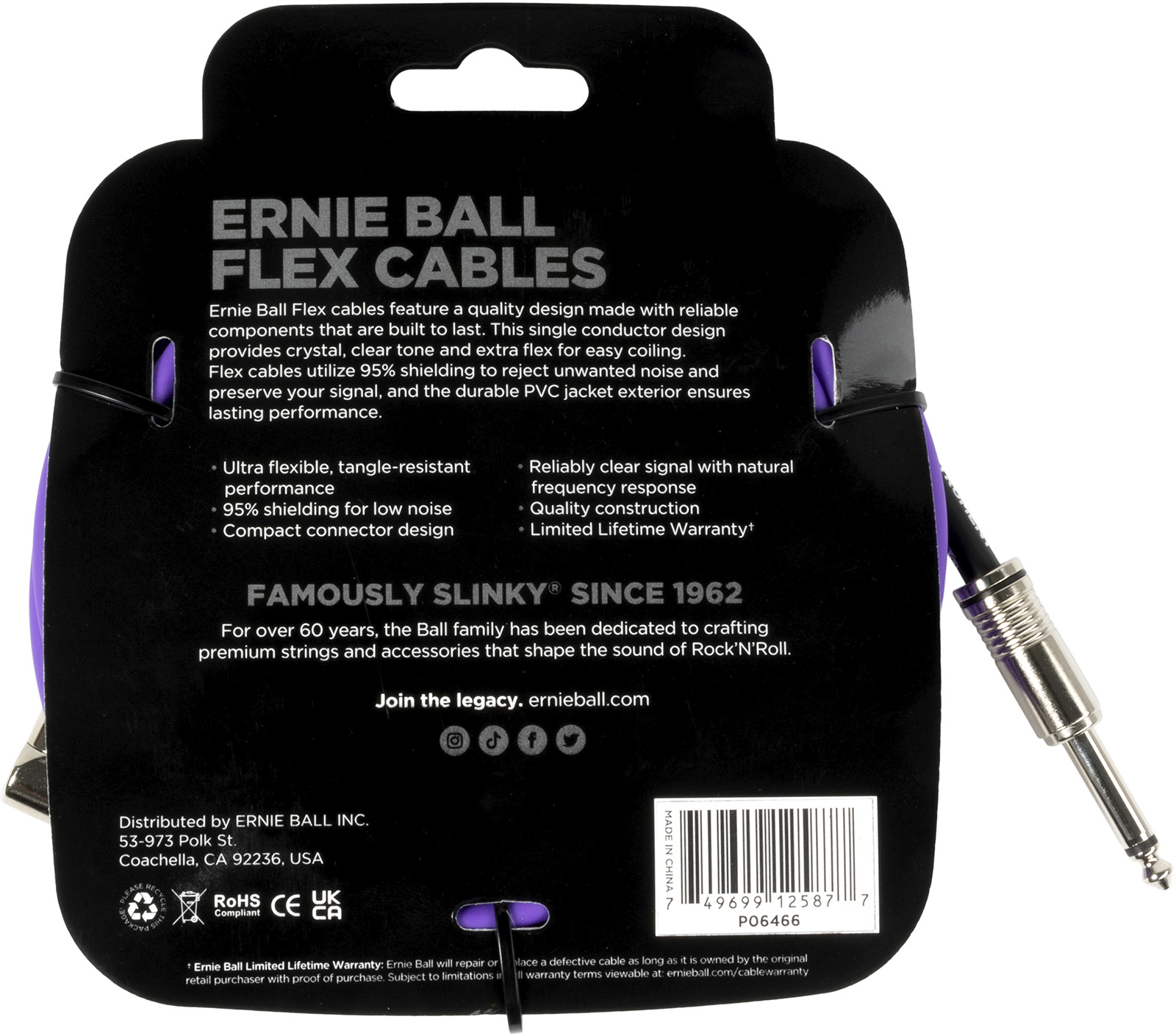 Ernie Ball Câble Instrument Flex Jack/jack Coudé 6m Violet - Kabel - Variation 1