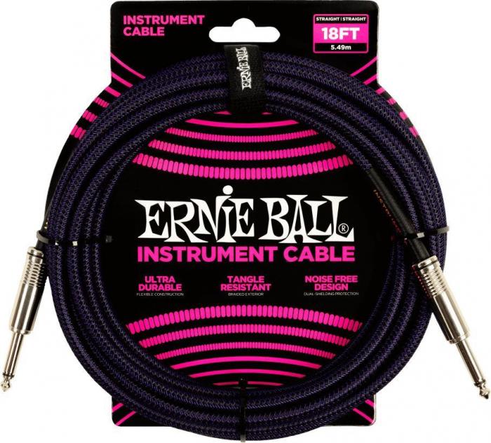 Kabel Ernie ball Braided Instrument Cable Straight/Straight 18ft - Purple Black