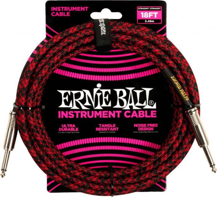 Kabel Ernie ball Braided Instrument Cable Straight/Straight 18ft - Red Black