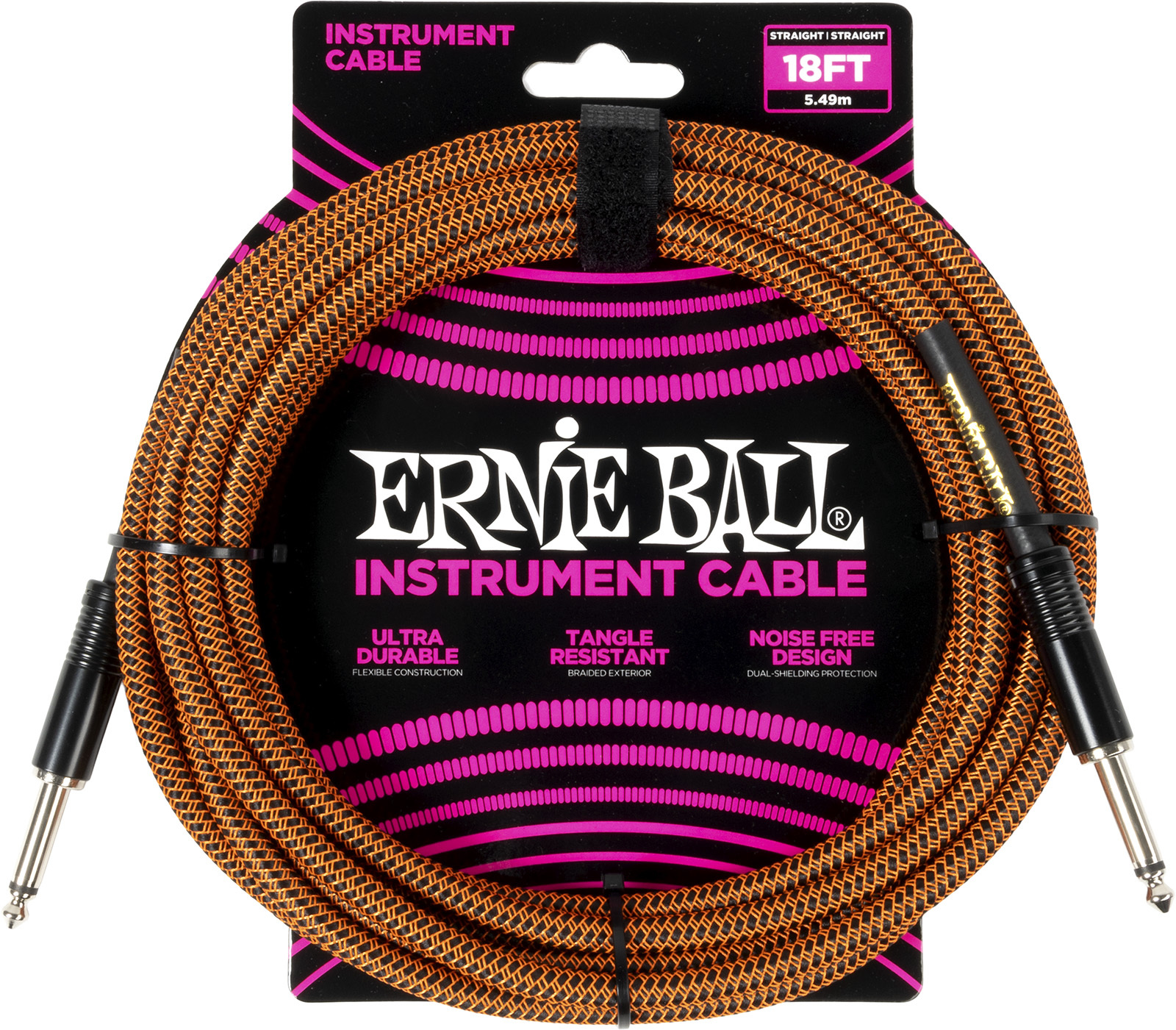 Ernie Ball Cable Instrument Gaine Tissée Jack/jack 5,5m Orange Et Noir - Kabel - Main picture