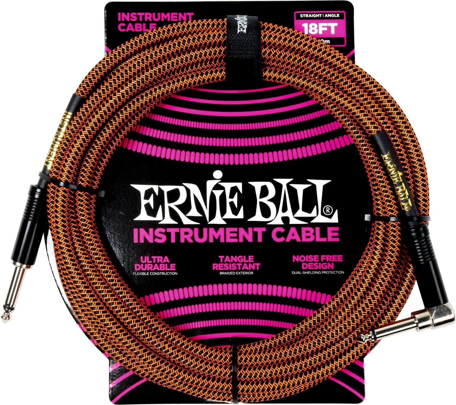 Ernie Ball Cable Instrument Gaine Tissée Jack/jack Coudé 5,5m Orange Et Noir - Kabel - Main picture