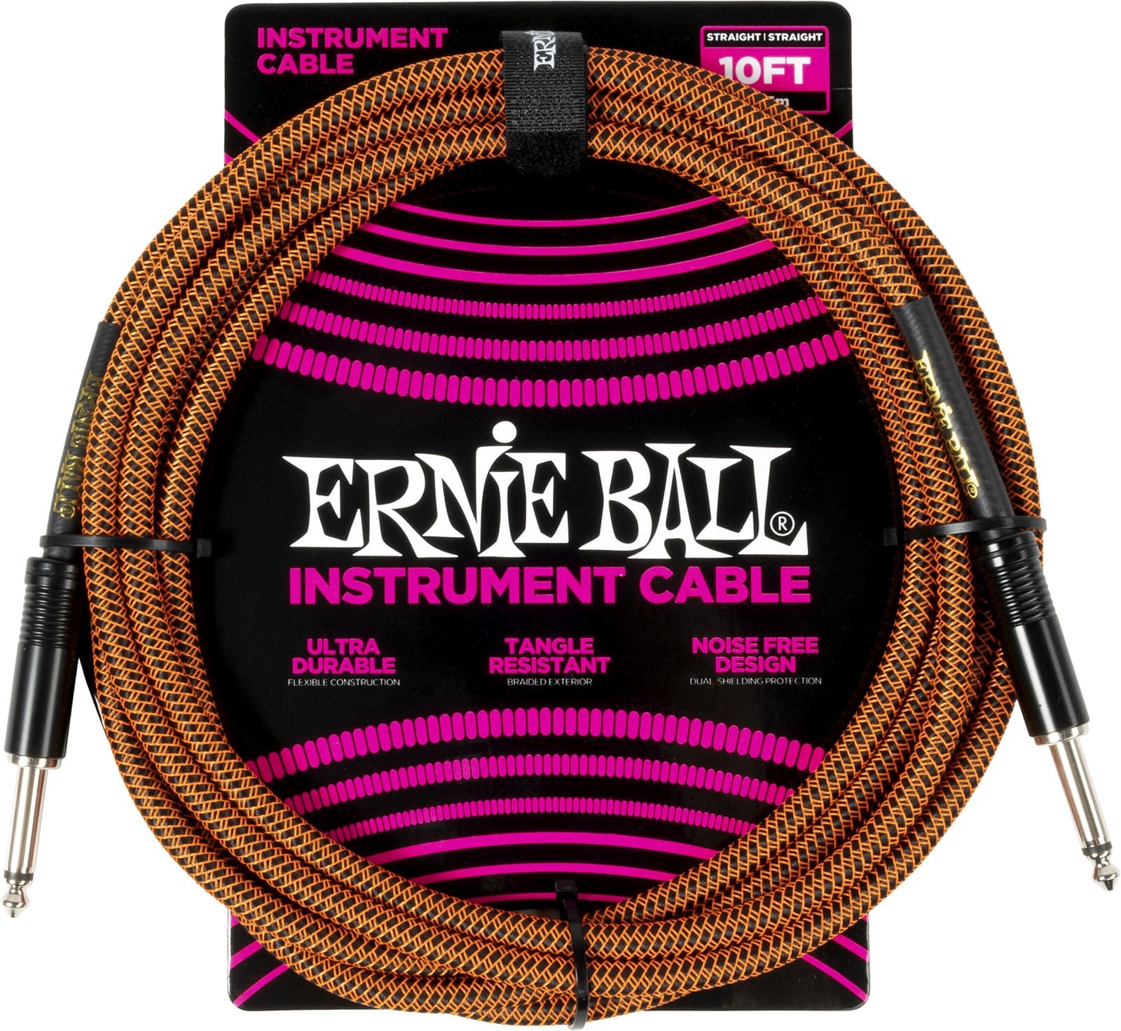 Ernie Ball Cables Instrument Gaine Tissée Jack/jack 3m Orange Et Noir - Kabel - Main picture