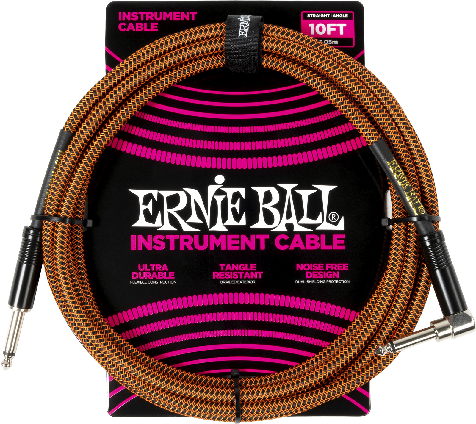 Ernie Ball Cable Instrument Gaine Tissée Jack/jack Coudé 3m Orange Et Noir - Kabel - Main picture