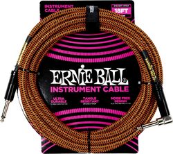 Kabel Ernie ball Instrument cable woven sheath jack/angled jack 5.5m orange and black