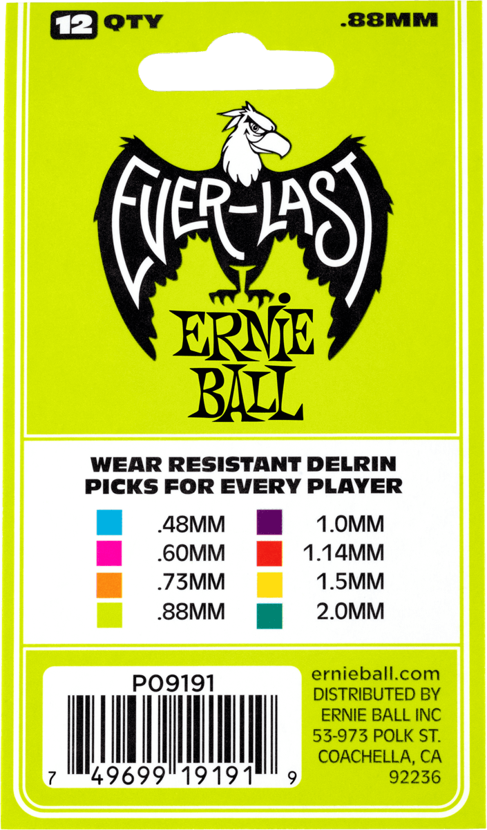 Ernie Ball Mediators Everlast Sachet De 12 Vert 0,88mm - Plectrum - Variation 2