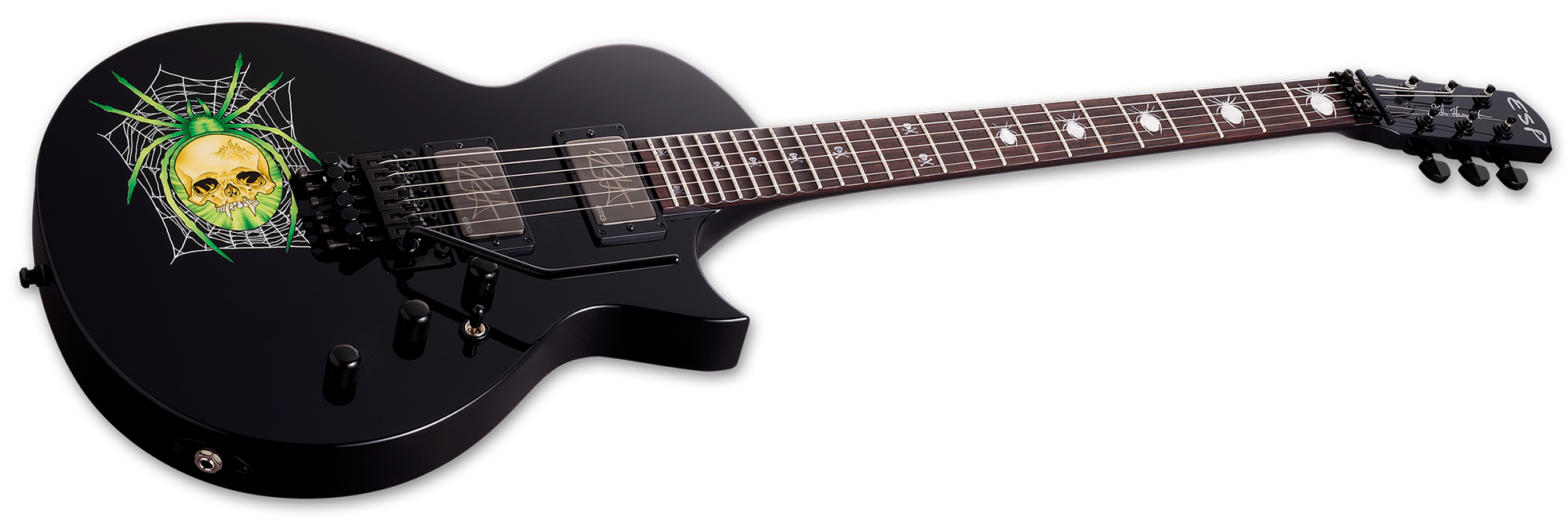 Esp Custom Shop Kirk Hammett Kh-3 Spider 30th Anniversary Jap Signature 2h Emg Fr Rw - Black W/spider Graphic - Enkel gesneden elektrische gitaar - Va