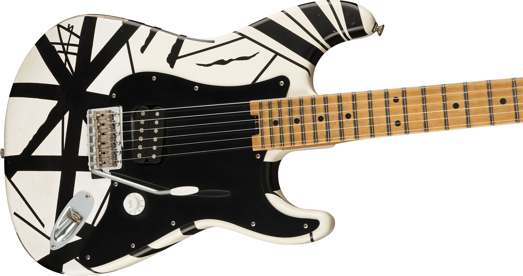 Evh '78 Eruption Striped Series Mex H Trem Mn - White With Black Stripes Relic - Elektrische gitaar in Str-vorm - Variation 2