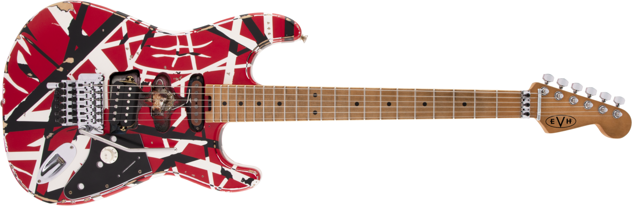 Evh Eddie Van Halen Frankenstein Frankie Striped Series Mex H Fr Mn - Red With Black & White Stripes - Elektrische gitaar in Str-vorm - Main picture