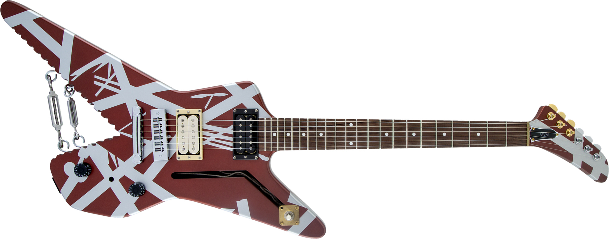 Evh Striped Series Shark Hh Ht Pf - Burgundy With Silver Stripes - Metalen elektrische gitaar - Main picture