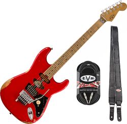 Elektrische gitaar set Evh                            Frankenstein Relic + Premium Cable 20 ft + Premium Leather Strap - Red