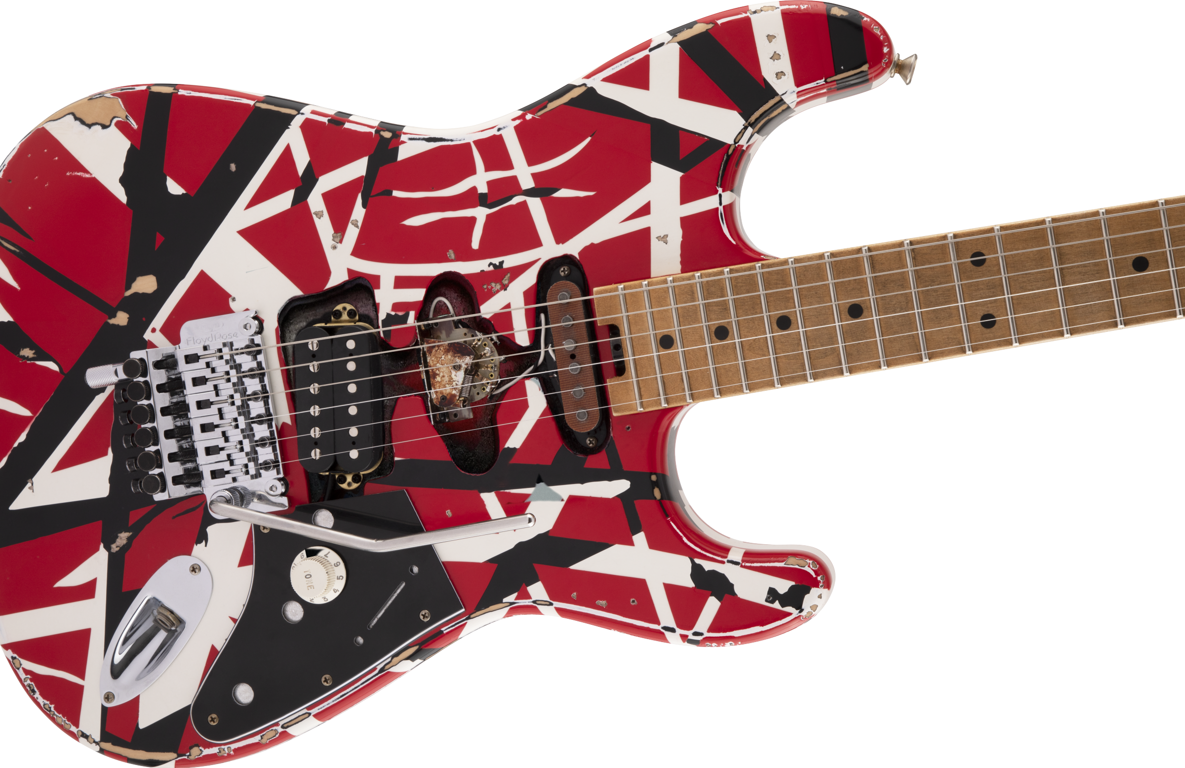 Evh Eddie Van Halen Frankenstein Frankie Striped Series Mex H Fr Mn - Red With Black & White Stripes - Elektrische gitaar in Str-vorm - Variation 4
