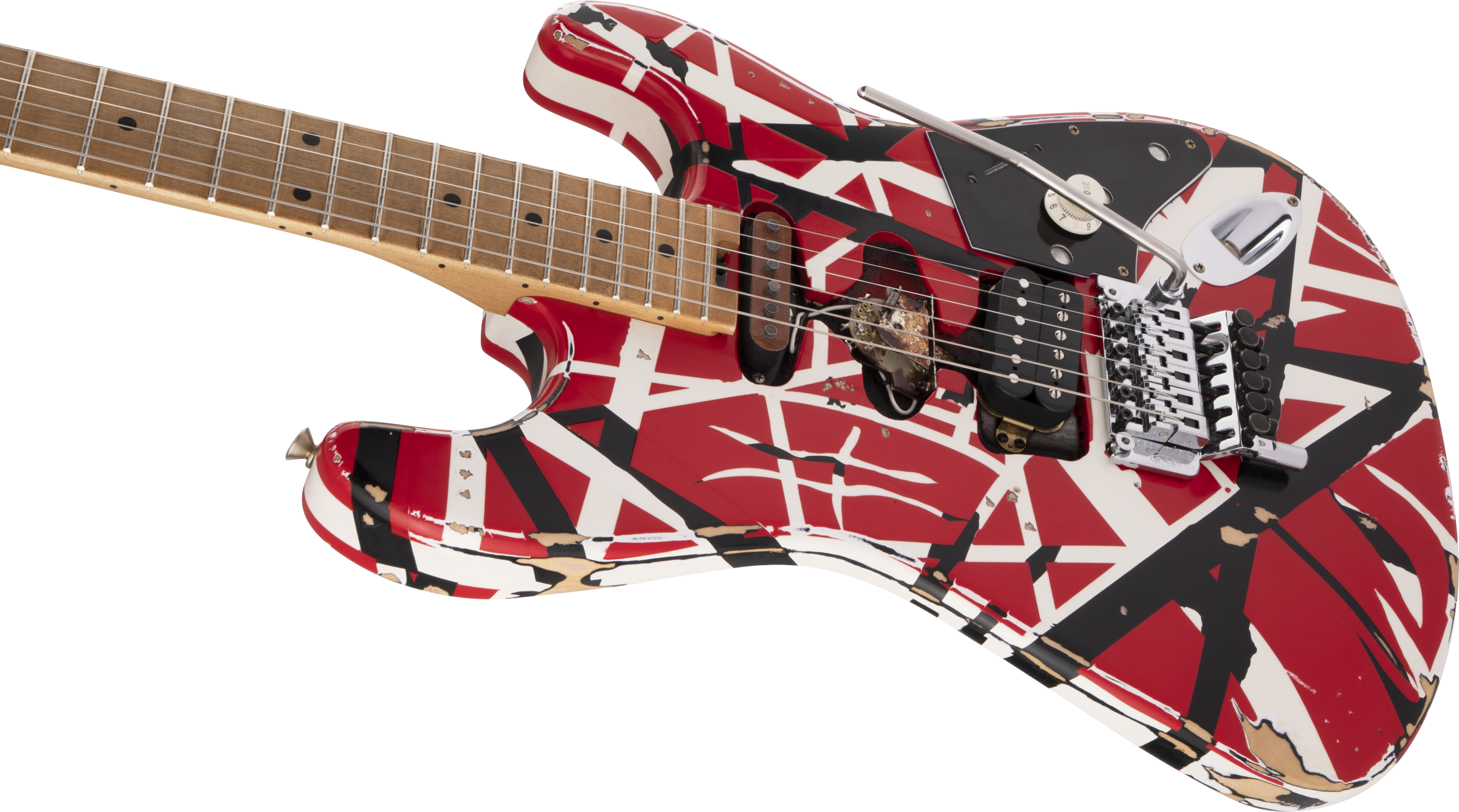 Evh Eddie Van Halen Frankenstein Frankie Striped Series Mex H Fr Mn - Red With Black & White Stripes - Elektrische gitaar in Str-vorm - Variation 5