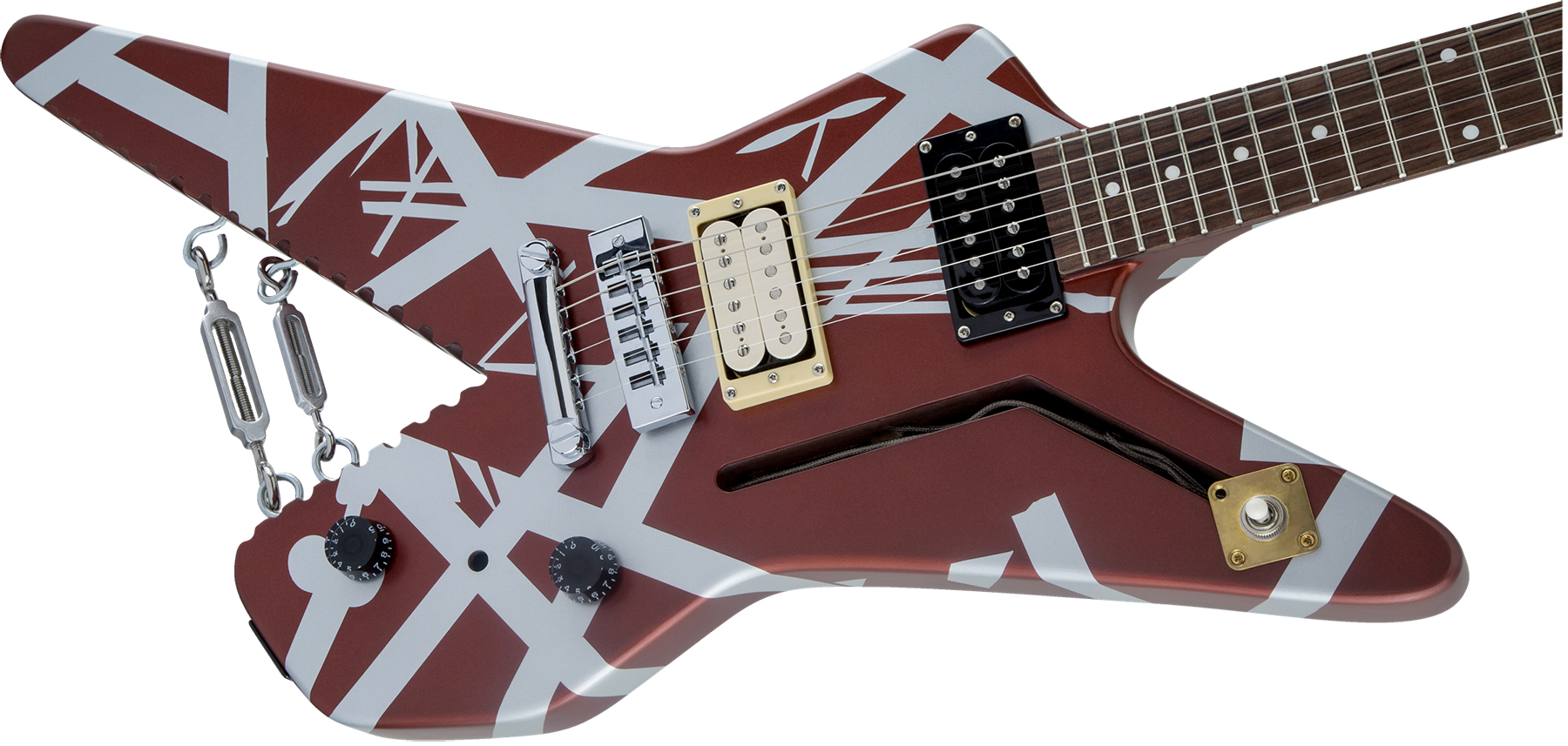 Evh Striped Series Shark Hh Ht Pf - Burgundy With Silver Stripes - Metalen elektrische gitaar - Variation 2