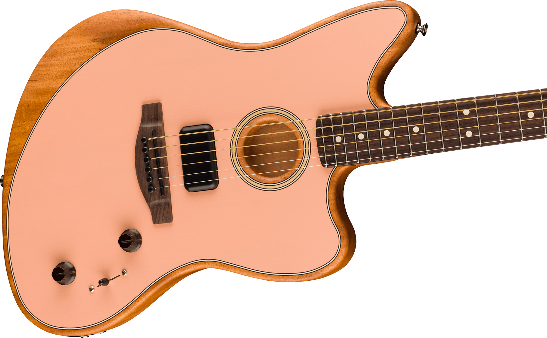 Fender Acoustasonic Jazzmaster Player Mex Epicea Acajou Rw - Shell Pink - Elektro-akoestische gitaar - Variation 2