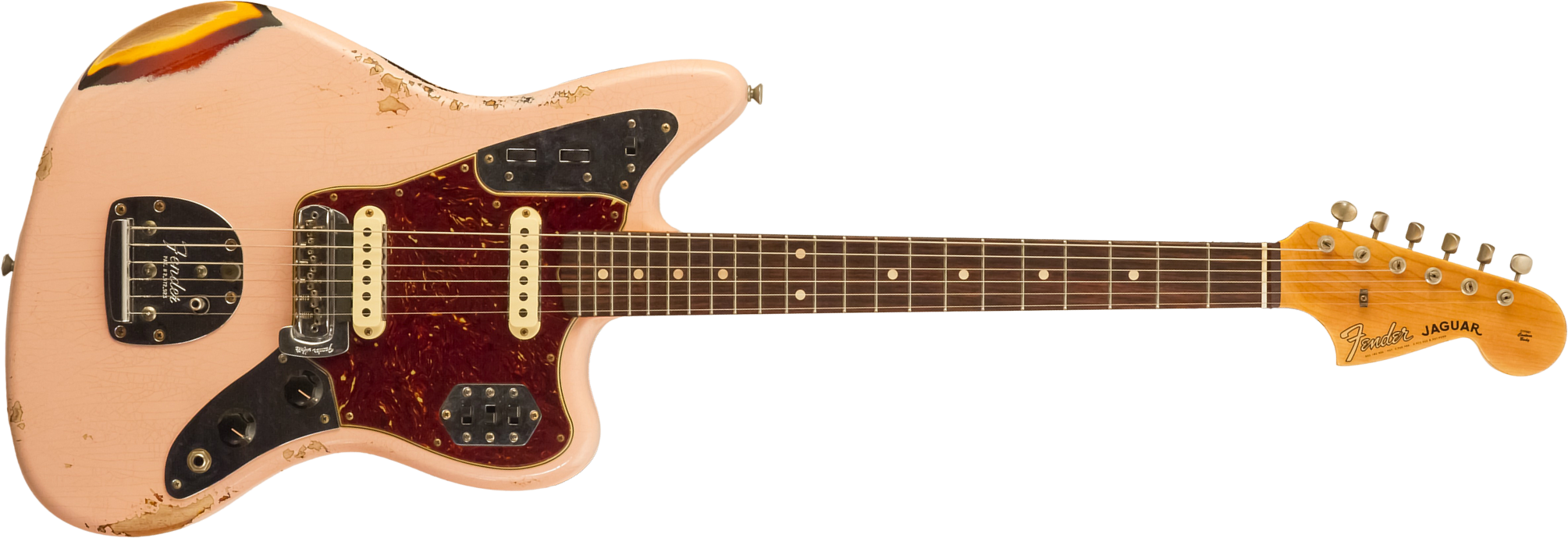 Fender Custom Shop Jaguar 1962 Shsc 2s Trem Rw #r141280 - Heavy Relic Shell Pink O. 3-color Sunburst - Retro-rock elektrische gitaar - Main picture