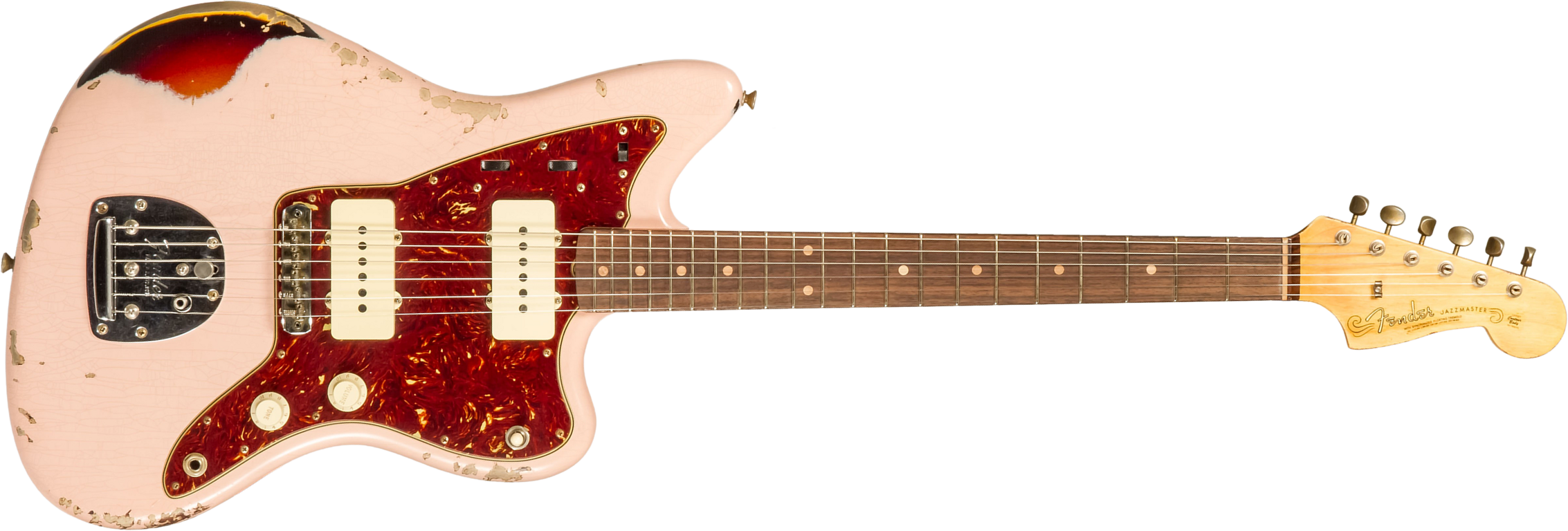 Fender Custom Shop Jazzmaster 1962 2s Trem Rw #r132659 - Heavy Relic Shell Pink O. 3-color Sunburst - Retro-rock elektrische gitaar - Main picture