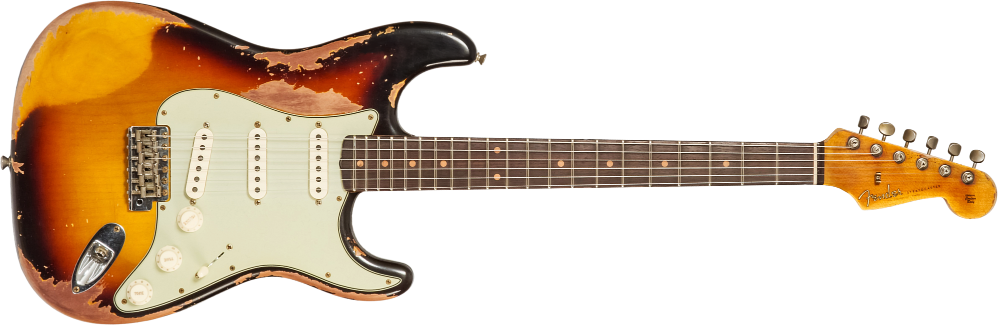 Fender Custom Shop Strat 1959 3s Trem #cz583182 - Super Heavy Relic Chocolate 3-color Sunburst - Elektrische gitaar in Strat vorm - Main picture