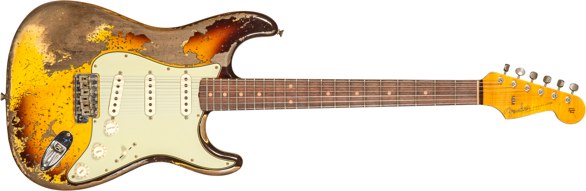 Fender Custom Shop Strat 1959 3s Trem Rw #cz569850 - Super Heavy Relic Aged Chocolate 3-color Sunburst - Elektrische gitaar in Str-vorm - Main picture