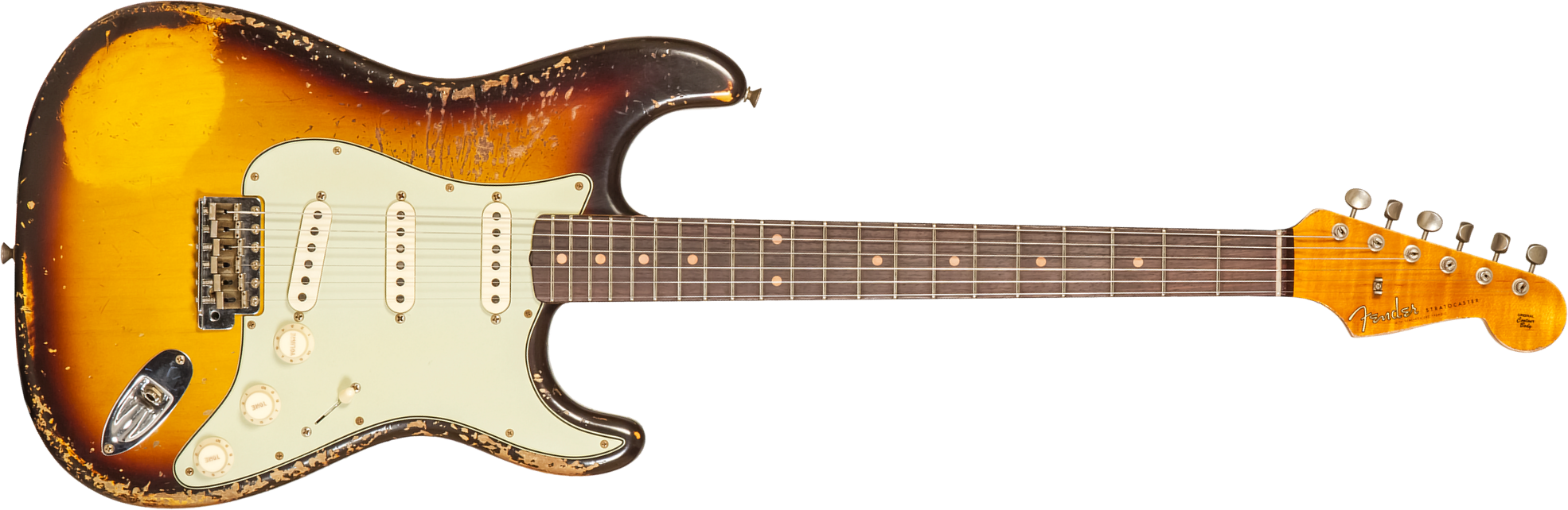 Fender Custom Shop Strat 1959 3s Trem Rw #cz571958 - Super Heavy Relic Aged Chocolate 3-color Sunburst - Elektrische gitaar in Str-vorm - Main picture