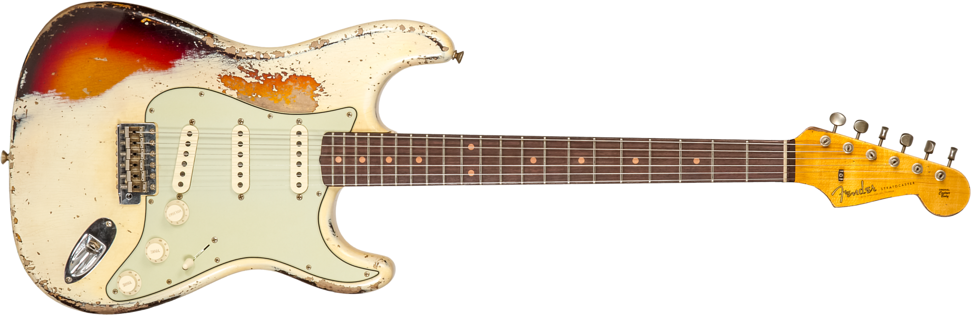 Fender Custom Shop Strat 1959 3s Trem Rw #cz576189 - Super Heavy Relic Vintage White O. 3-color Sunburs - Elektrische gitaar in Str-vorm - Main pictur