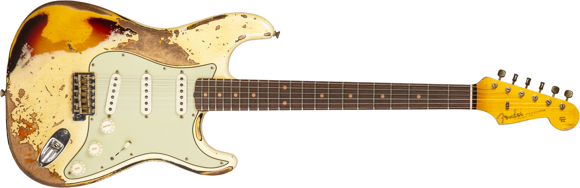 Fender Custom Shop Strat 1959 3s Trem Rw #cz576436 - Super Heavy Relic Vintage White O. 3-color Sunburs - Elektrische gitaar in Str-vorm - Main pictur