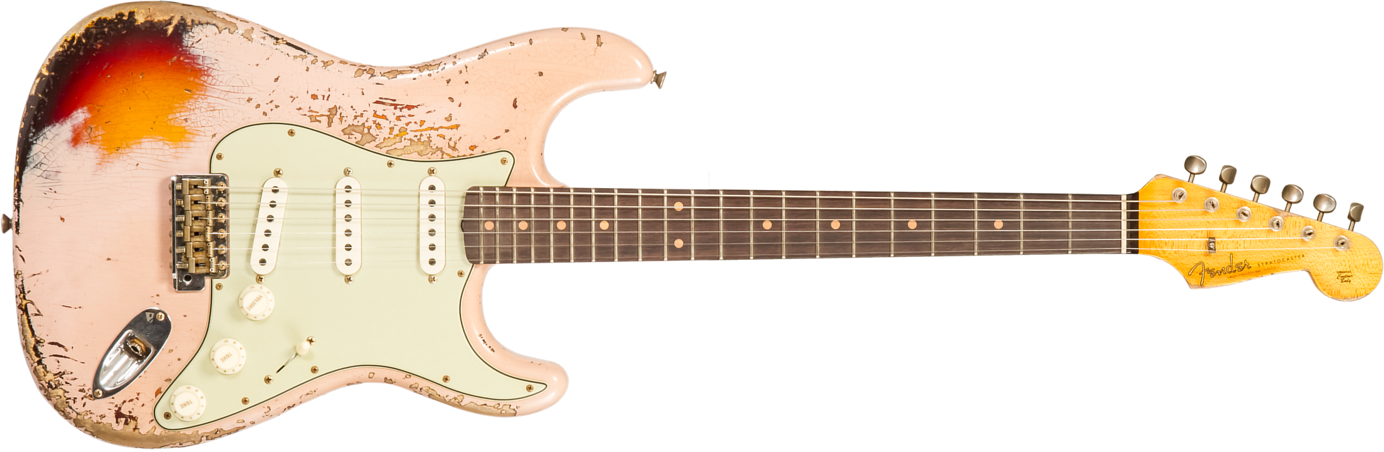 Fender Custom Shop Strat 1959 3s Trem Rw #cz579895 - Super Heavy Relic Shell Pink O. 3-color Sunburst - Elektrische gitaar in Str-vorm - Main picture