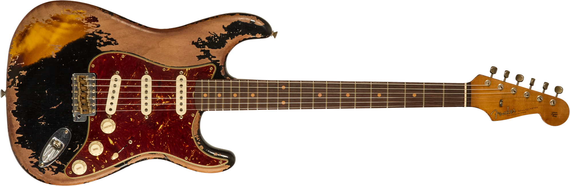 Fender Custom Shop Strat 1960 Roasted 3s Trem Rw #cz581210 - Super Heavy Relic Black O. 2-color Sunburst - Elektrische gitaar in Strat vorm - Main pic